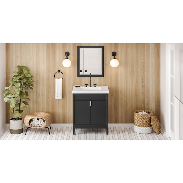 Jeffrey Alexander 30In. Black Theodora Vanity, Lavante Cultured Marble Vessel Vanity Top, Integrated Rectangle Bowl VKITTHE30BKLAR - main